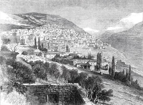 Deir-el-Kamr, on the southern side of Mount Lebanon, lately destroyed by the Druses, 1860. Creator: Unknown.