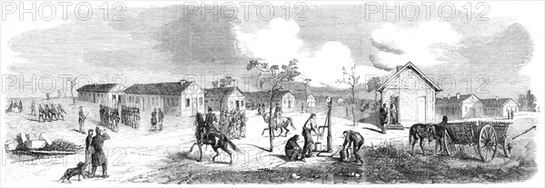 Quarters for infantry at the camp of Chalons - from a drawing by M. Beaucé, 1860. Creator: Unknown.