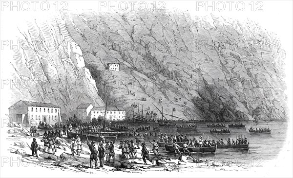 Landing of a portion of the national army at the Marina di Palmi, Calabria..., 1860. Creator: Unknown.