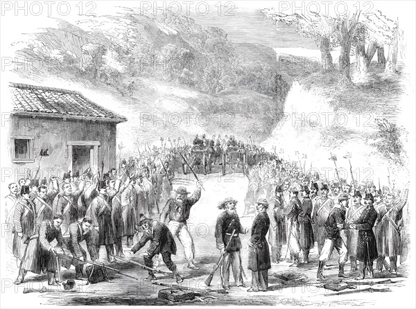 Surrender of the Neapolitan troops at Soveria, Calabria..., 1860. Creator: Unknown.