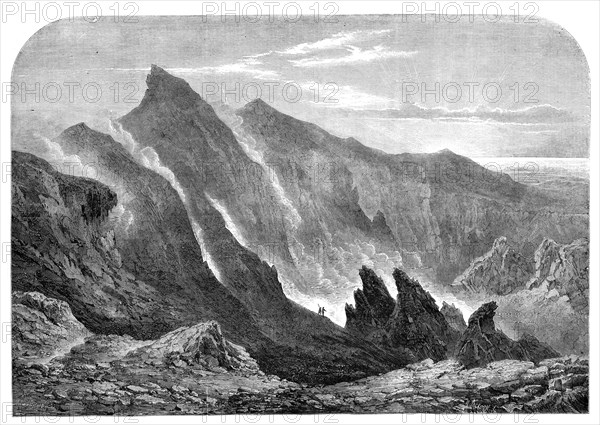 The Crater of Mount Etna - from a drawing by S. Read, 1860. Creator: Mason Jackson.