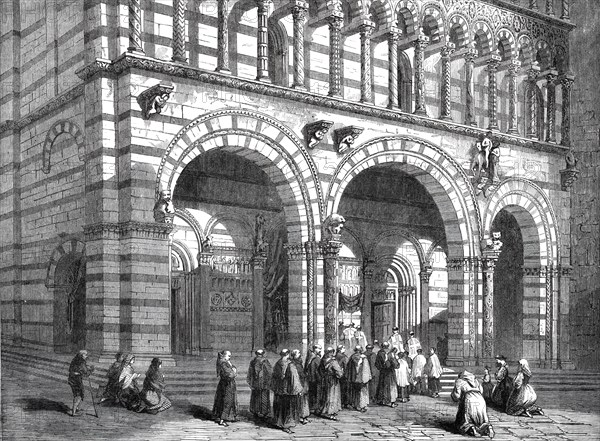 Portion of the façade of Lucca Cathedral, 1860. Creator: Unknown.