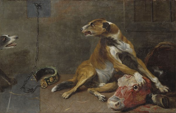 Dogs Fighting over a Flayed Ox's Head, early-mid 17th century. Creator: Workshop of Frans Snyders.