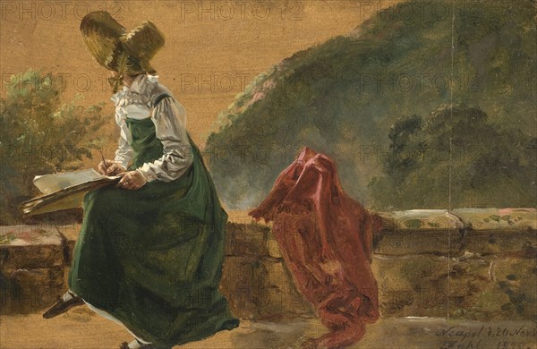 Princess Caroline Amalie Sketching in Naples. Study, 1820. Creator: Johan Christian Dahl.