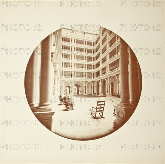 Interior Court, Palace Hotel, San Francisco, Printed 1878-1883. Creator: Carleton Emmons Watkins.