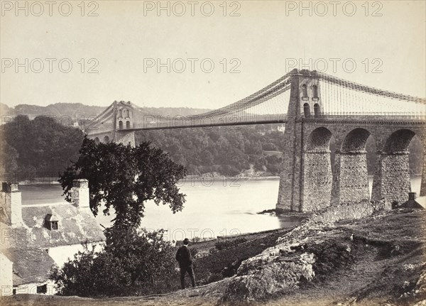 Bangor, Suspension Bridge, From Anglesey (254), Printed 1860 circa. Creator: Francis Bedford.