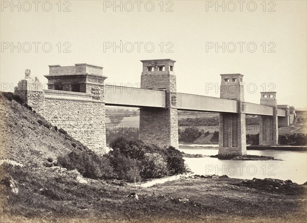 Bangor, The Britannia Bridge, From Anglesey (258), Printed 1860 circa. Creator: Francis Bedford.