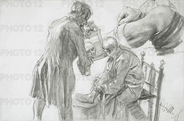 Studies for 'The Broken Jug' by Heinrich von Kleist, 1876. Creators: Heinrich von Kleist, Adolph Menzel.