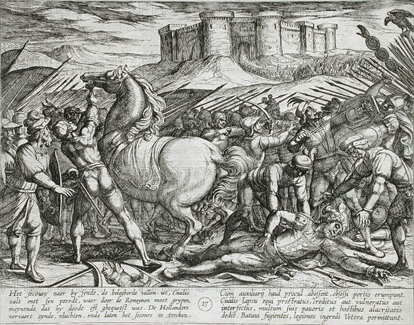 The Romans Misled by Civilis' Horse that He was Dead or Injured, Publshed 1612. Creator: Antonio Tempesta.