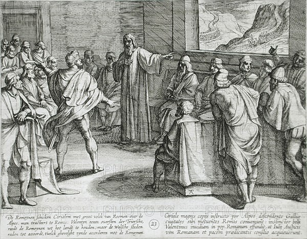 Conference on What Steps to Take Upon the Romans' New Troops Approaching Across the Alps, 1612. Creator: Antonio Tempesta.