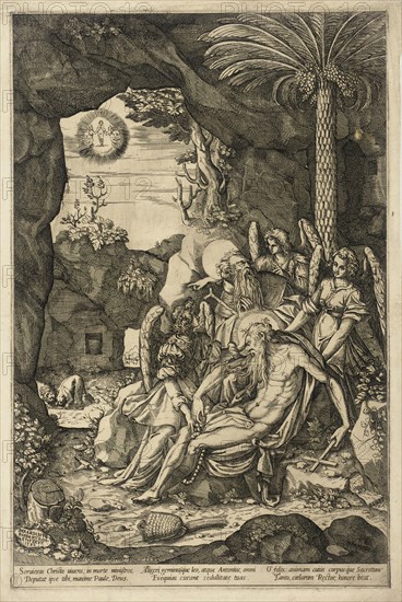 Saint Anthony Finds the Hermit Saint Paul Dead in the Arms of Angels, 1582. Creator: Bernardino Passeri.