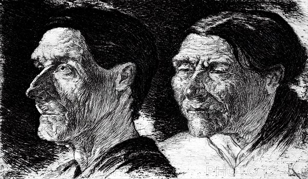 Two studies of heads, c1896. Creator: Edmund Klotz.