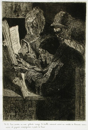 Les Frères de la bonne trogne - La Consultation, 1858. Creator: Félicien Rops.