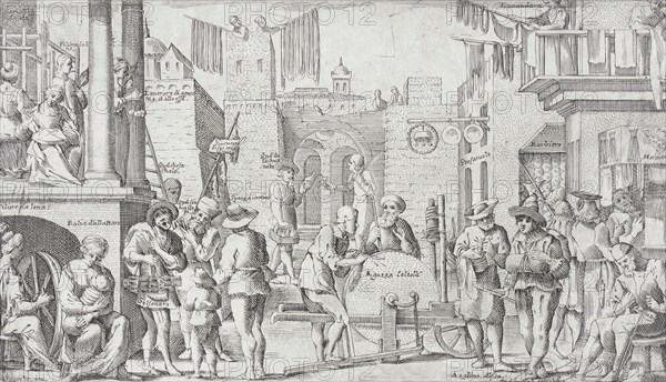 Trades Practiced in Bologna, c1640. Creators: Francesco Curti, Agostino Parisini.