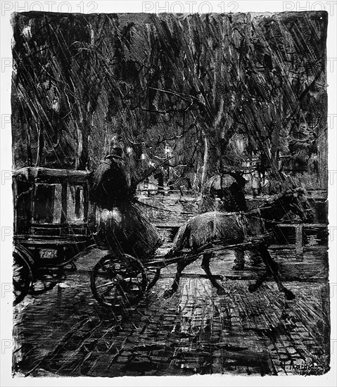 Cab in the rain, 1896. Creator: Franz Skarbina.