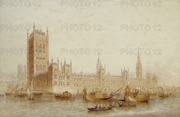 Houses of Parliament, 1851. Creator: George Baxter.