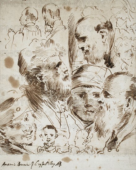 Study of Heads, 1679. Creator: Giovanni Antonio Burrini.