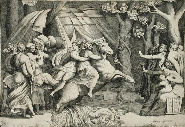 Cloelia Crossing the Tiber, c1546. Creator: Giulio Bonasone.