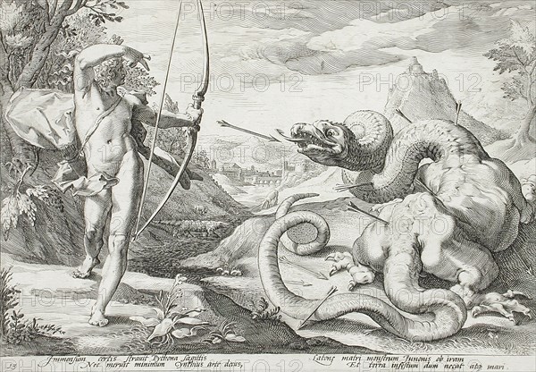 Apollo Killing the Python, published 1589. Creator: Hendrik Goltzius.