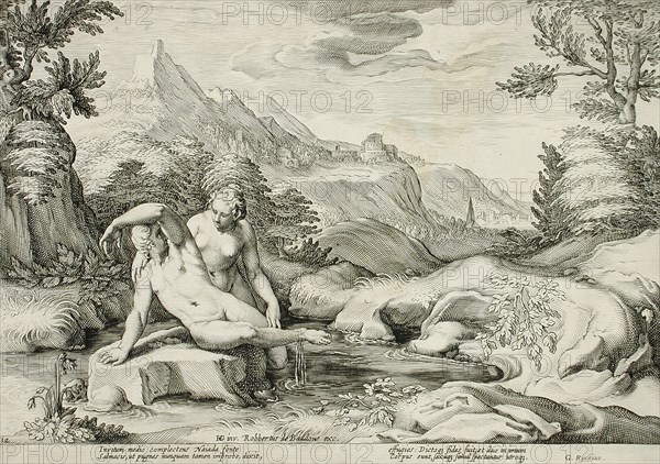 Salmacis and Hermaphrodite Transformed into a Single Person, published 1615. Creator: Hendrik Goltzius.