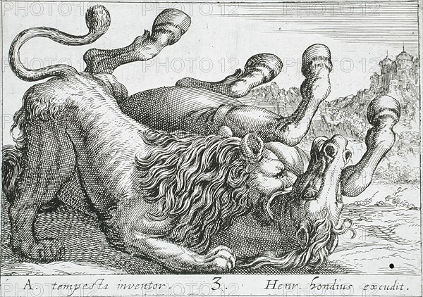 A Lion Biting a Horse's Neck, 1610. Creator: Hendrick Hondius I.