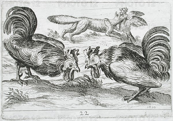 Two Roosters Fighting, 1610. Creator: Hendrick Hondius I.