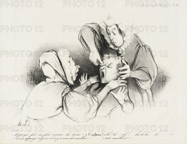 Appuyez fort, ça fait rentrer la bosse..., 1838. Creator: Honore Daumier.