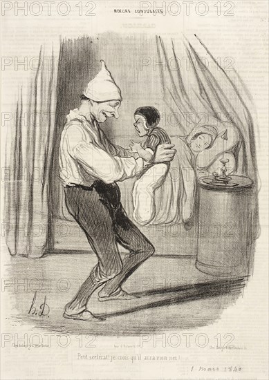 Petit scélérat! Je crois qu'il aura mon nez!..., 1840.  Creator: Honore Daumier.