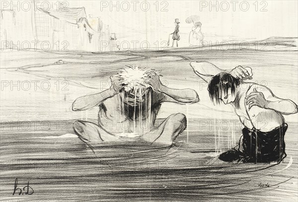 Attention, Gargouillet, v'là le bourgeois qui passe..., 1842. Creator: Honore Daumier.