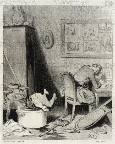 La Mère est dans le feu de la composition, 1844. Creator: Honore Daumier.