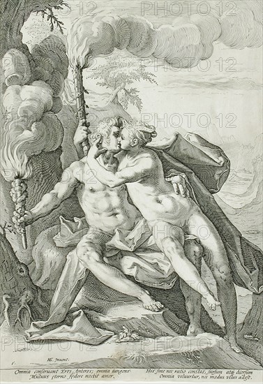 Requited Love Represented by Eros and Anteros, 1588. Creator: Jacob Matham.