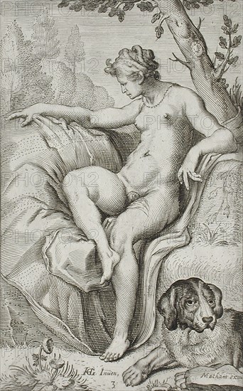 Nymph and Hound, between 1607 and 1610. Creator: Jacob Matham.