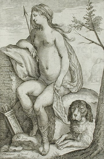 Nymph and Large Dog, between 1607 and 1610. Creator: Jacob Matham.