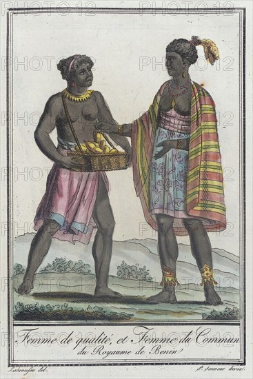 Costumes de Différents Pays, 'Femme de Qualité, et Femme du Commun du Royaume de Benin', c1797. Creators: Jacques Grasset de Saint-Sauveur, LF Labrousse.