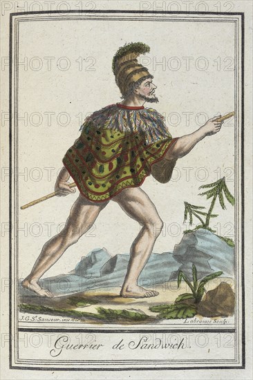 Costumes de Différents Pays, 'Guerrier de Sandwich', c1797. Creators: Jacques Grasset de Saint-Sauveur, LF Labrousse.