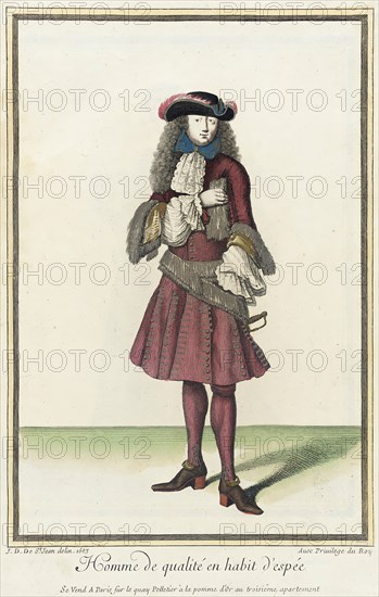 Recueil des modes de la cour de France, 'Homme de Qualité en Habit d'Espée', 1683. Creator: Jean de Dieu.