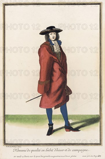 Recueil des modes de la cour de France, 'Homme de Qualité en Habit d'Hiuer et de Campagne', 1683. Creator: Jean de Dieu.