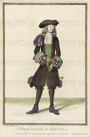 Recueil des modes de la cour de France, 'Homme de Qualité en Habit d'Esté', 1678. Creator: Jean de Dieu.