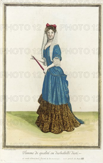 Recueil des modes de la cour de France, 'Femme de Qualité en Deshabillé d'Esté', 1683. Creator: Jean de Dieu.