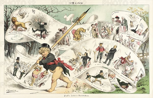 Cartoon from Puck, between 1880 and 1889. Creators: Joseph Keppler, Bernhard Gillam.