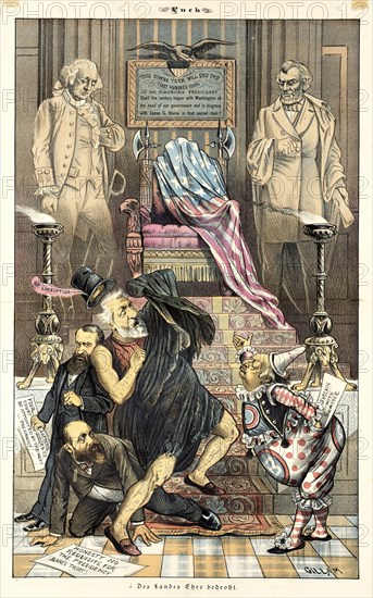 Cartoon from Puck, between 1880 and 1889. Creators: Joseph Keppler, Bernhard Gillam.