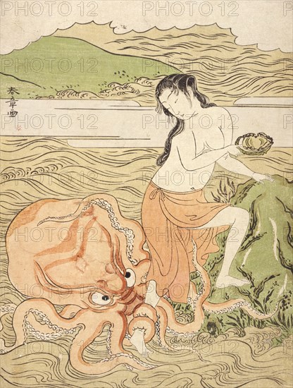 Abalone Fishergirl with an Octopus, between circa 1773 and circa 1774. Creator: Shunsho.