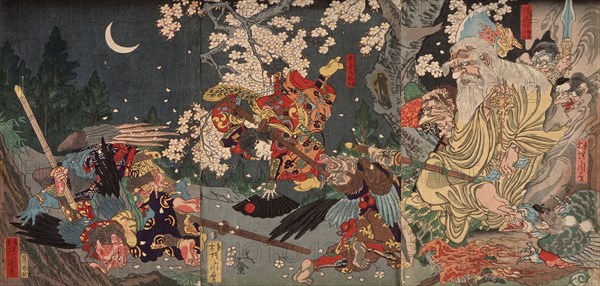 Yoshitsune Training with the Tengu Sojobo, 1863. Creator: Kawanabe Kyosai.