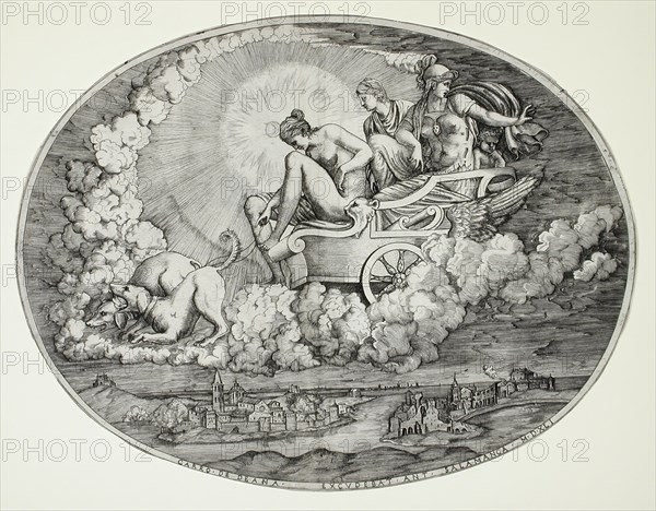 Diana and Her Chariot, Printed 1541. Creator: Marcantonio Raimondi.