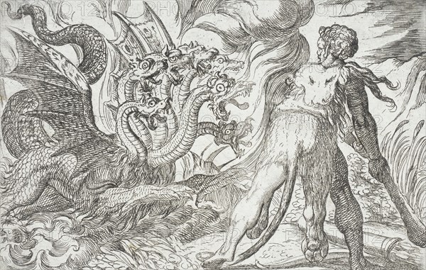 Hercules and the Hydra of Lerna, 1608. Creators: Antonio Tempesta, Nicolaus van Aelst.