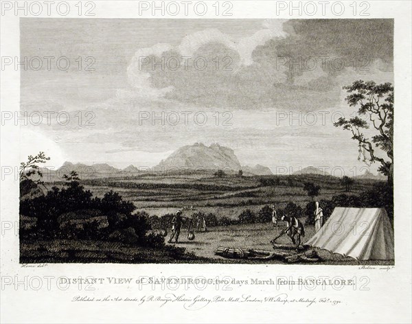 Distant View of Savendroog, Two Days March from Bangalore, 1794. Creator: Robert Home.