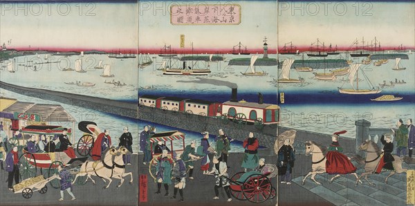 Picture of the Steam Engine Railway in Yatsuyama, Tokyo, 1871. Creator: Utagawa Hiroshige II.