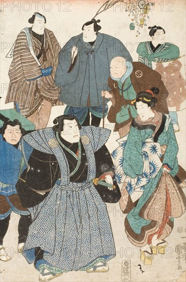 Actors Portraits Disguised as a Street Crowd, between circa 1850 and circa 1851. Creator: Utagawa Kuniyoshi.