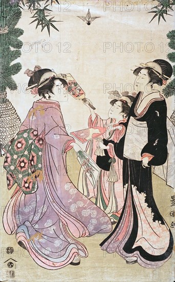 Beauties Playing Battledore and Shuttlecock, c1805. Creator: Utagawa Toyokuni I.