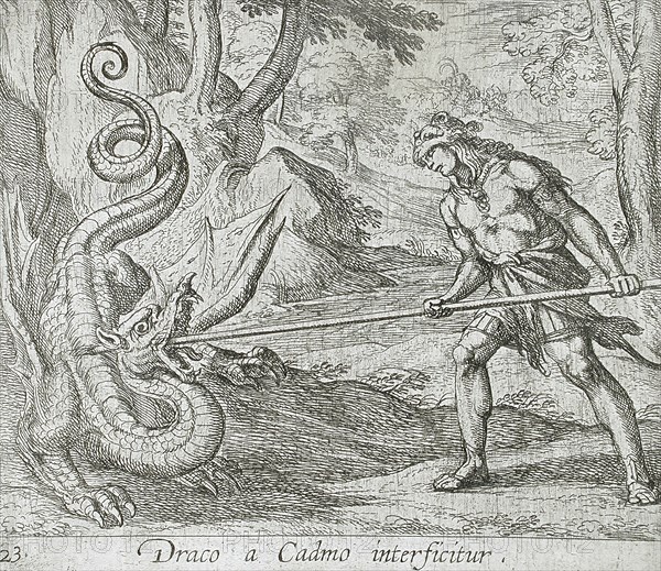 Cadmus Killing the Serpent, published 1606. Creators: Antonio Tempesta, Wilhelm Janson.
